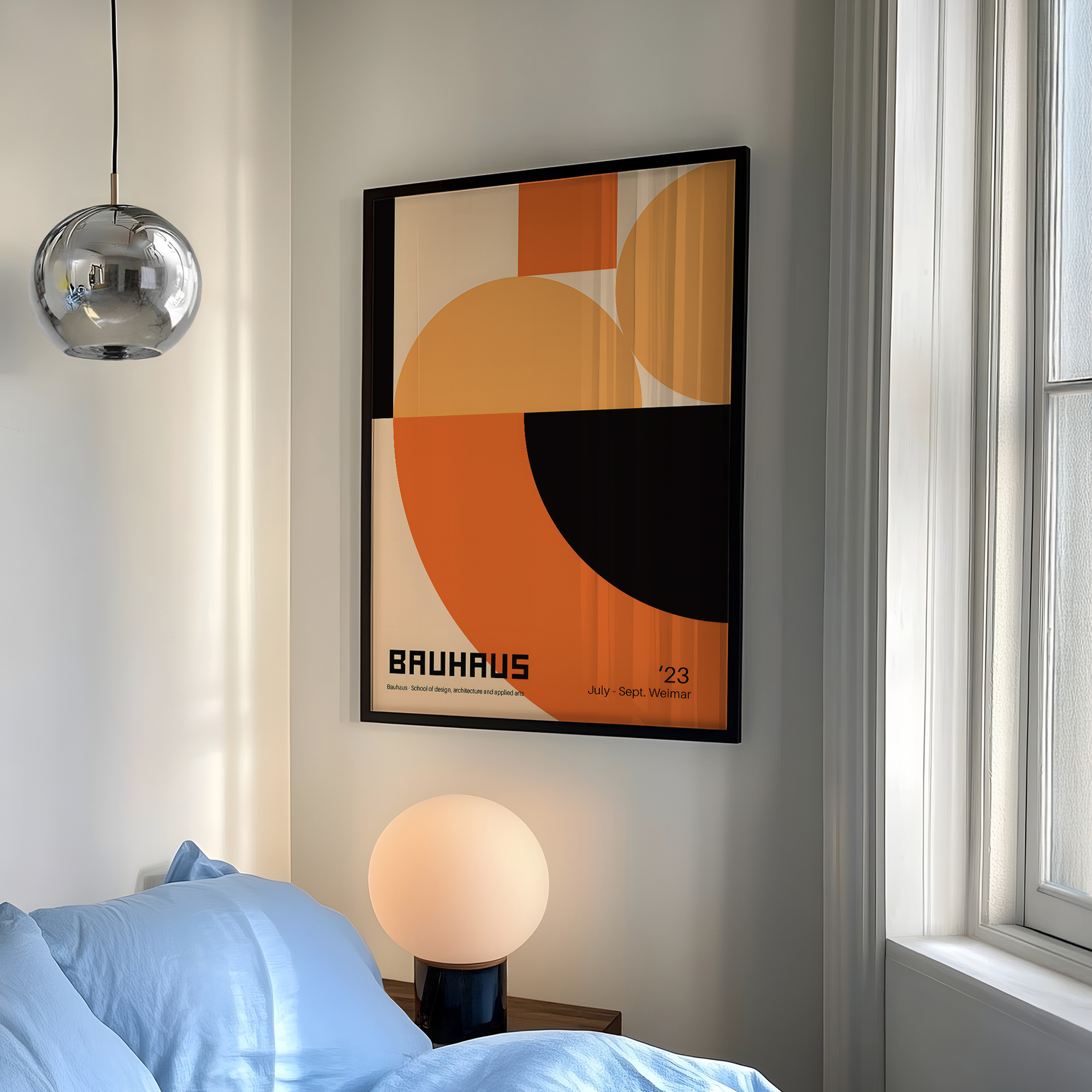 Art Print Framed - Modern Geometry Bauhaus School Orange Wall